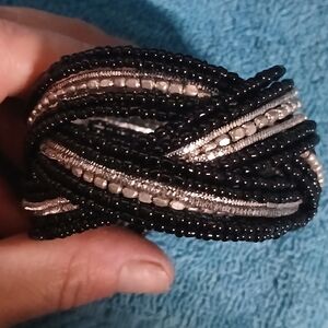 Black and Silver Beaded Bracelet Cuff